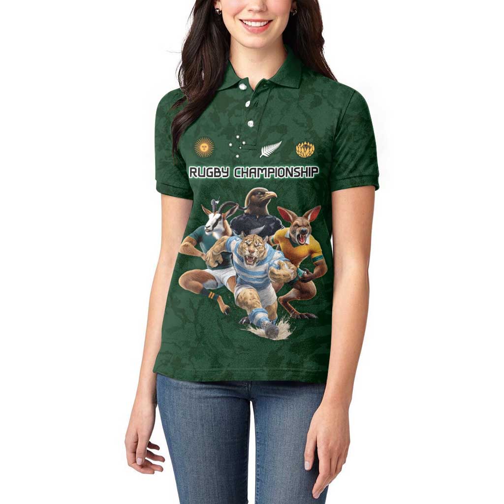 Custom Rugby Southern Hemisphere Women Polo Shirt Argentina AUNZ South Africa Mascot Green - Polynesian Pride