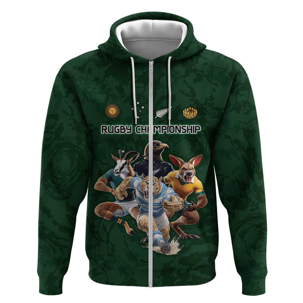 Custom Rugby Southern Hemisphere Zip Hoodie Argentina AUNZ South Africa Mascot Green LT9 Zip Hoodie Green - Polynesian Pride