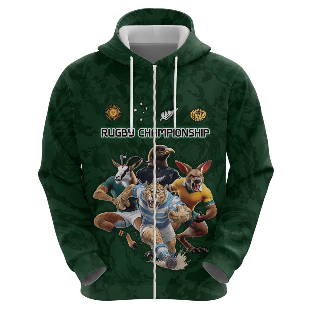 Custom Rugby Southern Hemisphere Zip Hoodie Argentina AUNZ South Africa Mascot Green LT9 - Polynesian Pride
