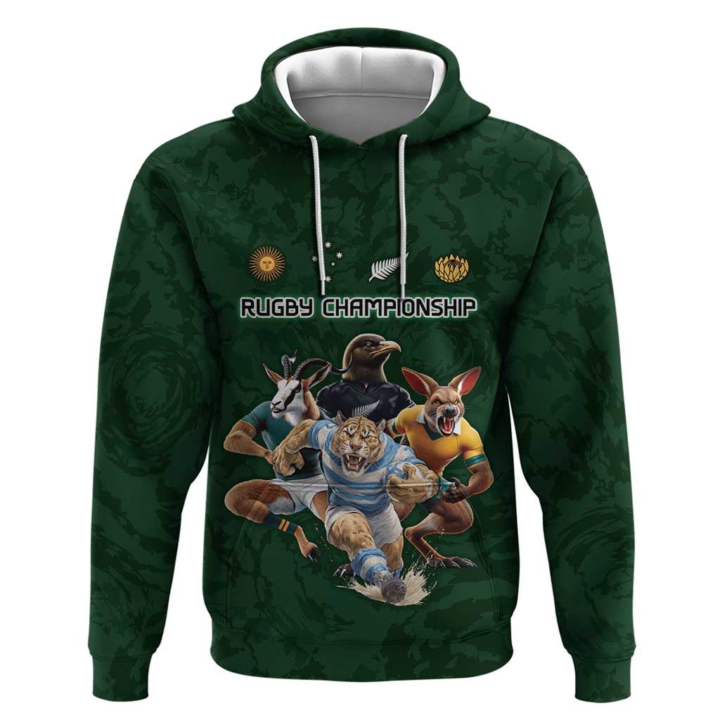 Custom Rugby Southern Hemisphere Zip Hoodie Argentina AUNZ South Africa Mascot Green LT9 Pullover Hoodie Green - Polynesian Pride