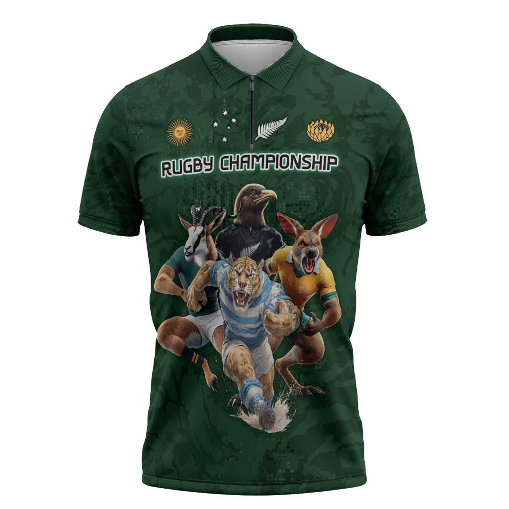 Custom Rugby Southern Hemisphere Zipper Polo Shirt Argentina AUNZ South Africa Mascot Green - Polynesian Pride