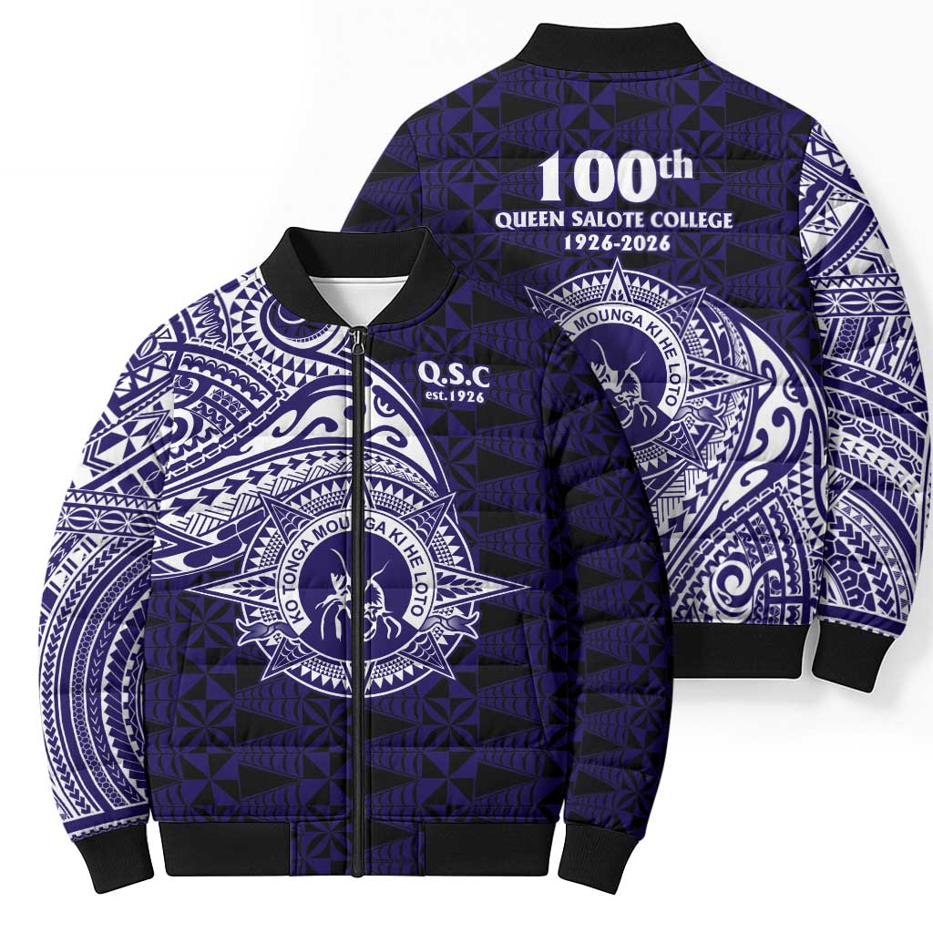 Tonga Queen Salote College 100th Years Bomber Puffer Jacket Est 1926 Tongan Ngatu Tapa - Polynesian Pride