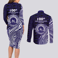 Tonga Queen Salote College 100th Years Couples Matching Long Sleeve Bodycon Dress and Long Sleeve Button Shirt Est 1926 Tongan Ngatu Tapa - Polynesian Pride