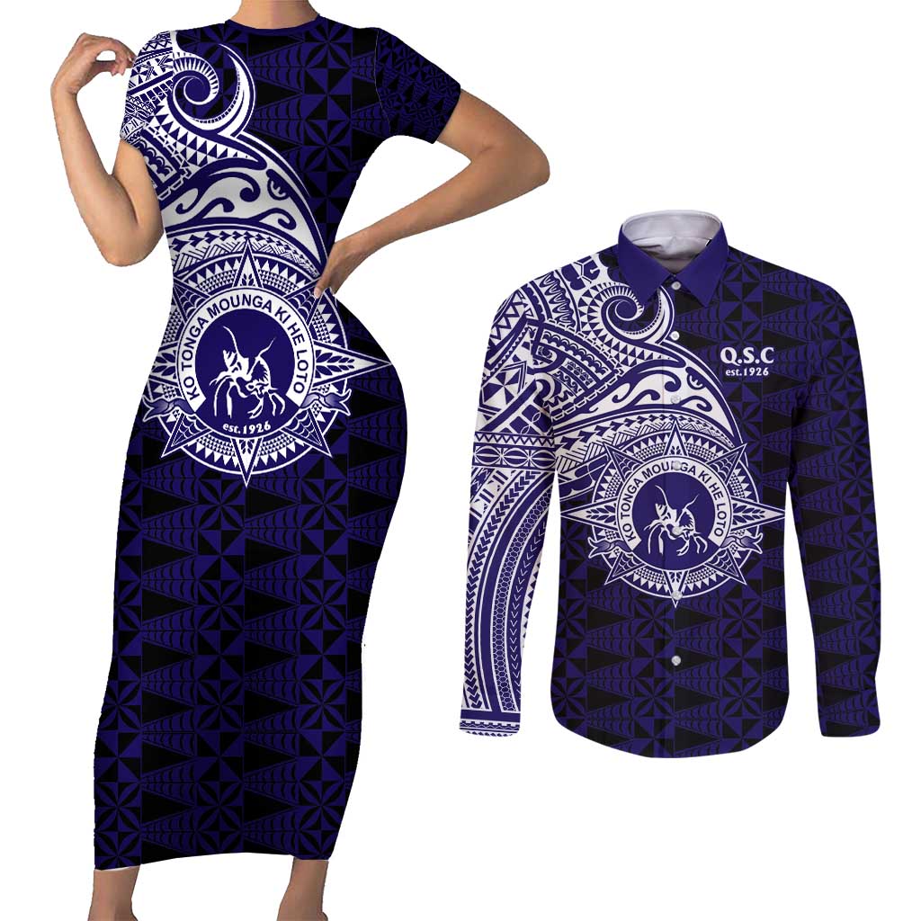 Tonga Queen Salote College 100th Years Couples Matching Short Sleeve Bodycon Dress and Long Sleeve Button Shirt Est 1926 Tongan Ngatu Tapa - Polynesian Pride