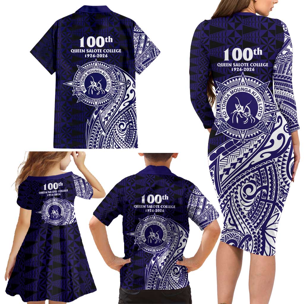 Tonga Queen Salote College 100th Years Family Matching Long Sleeve Bodycon Dress and Hawaiian Shirt Est 1926 Tongan Ngatu Tapa - Polynesian Pride