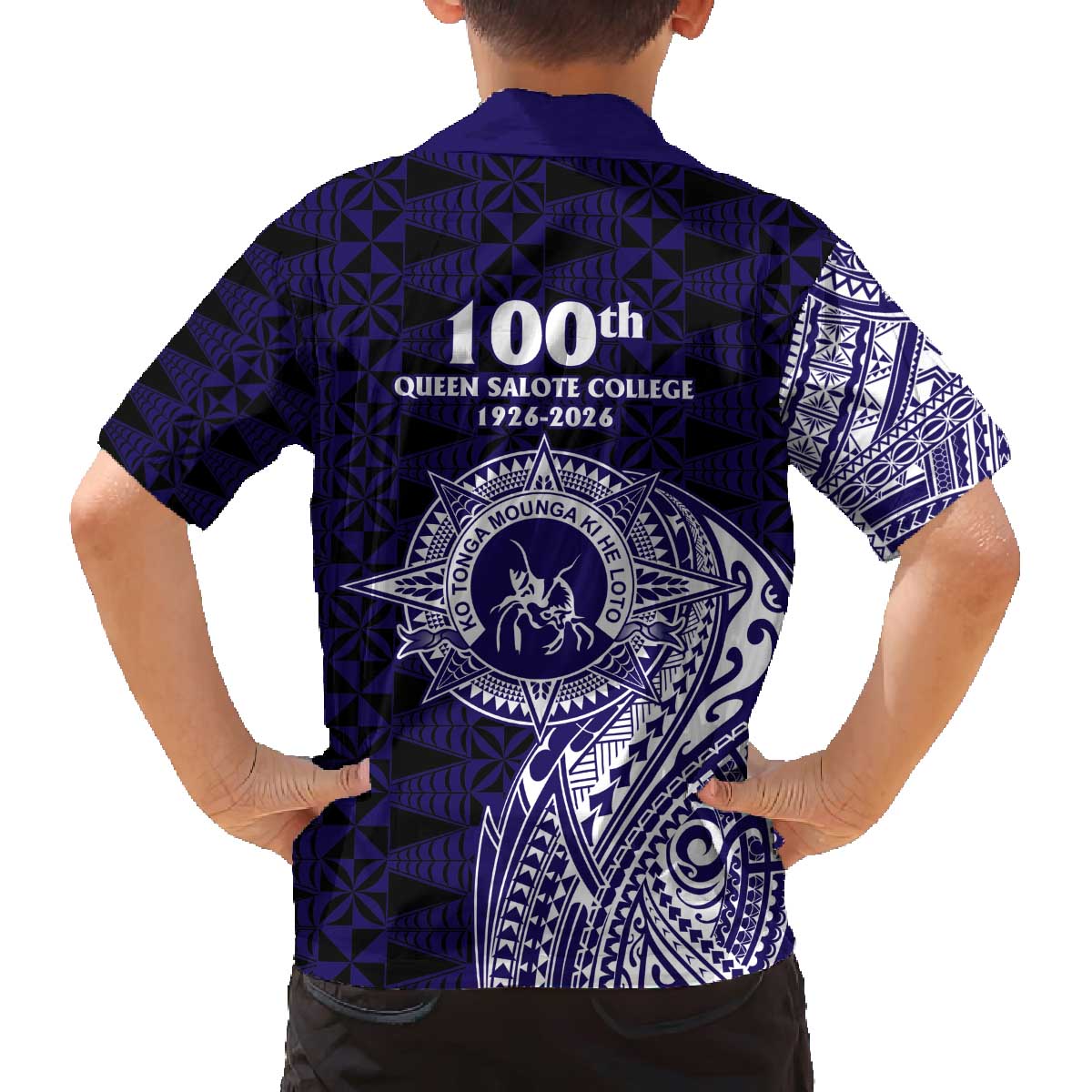 Tonga Queen Salote College 100th Years Family Matching Off The Shoulder Long Sleeve Dress and Hawaiian Shirt Est 1926 Tongan Ngatu Tapa - Polynesian Pride