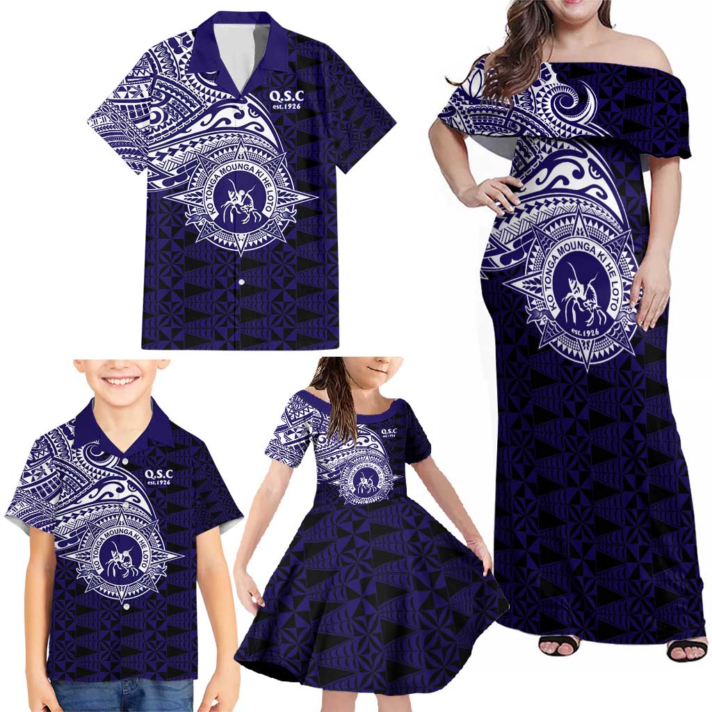 Tonga Queen Salote College 100th Years Family Matching Off Shoulder Maxi Dress and Hawaiian Shirt Est 1926 Tongan Ngatu Tapa LT9 - Polynesian Pride