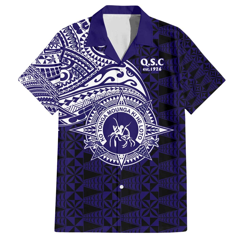 Tonga Queen Salote College 100th Years Family Matching Off Shoulder Maxi Dress and Hawaiian Shirt Est 1926 Tongan Ngatu Tapa LT9 Dad's Shirt - Short Sleeve Blue - Polynesian Pride