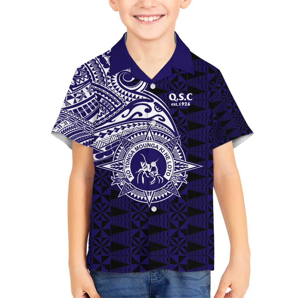Tonga Queen Salote College 100th Years Family Matching Off Shoulder Maxi Dress and Hawaiian Shirt Est 1926 Tongan Ngatu Tapa LT9 Son's Shirt Blue - Polynesian Pride