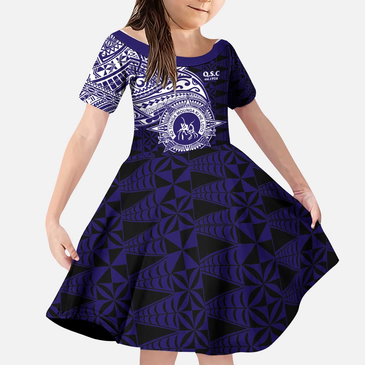 Tonga Queen Salote College 100th Years Kid Short Sleeve Dress Est 1926 Tongan Ngatu Tapa - Polynesian Pride