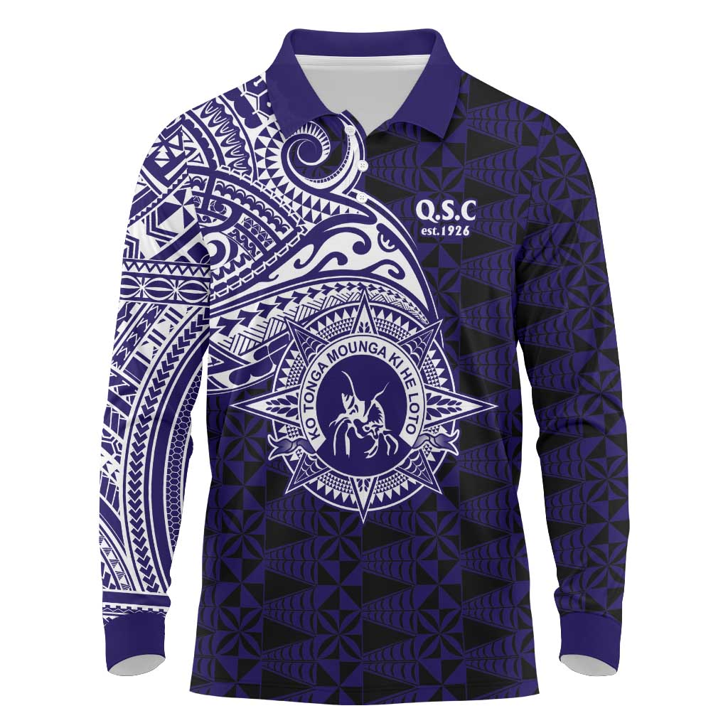Tonga Queen Salote College 100th Years Long Sleeve Polo Shirt Est 1926 Tongan Ngatu Tapa - Polynesian Pride