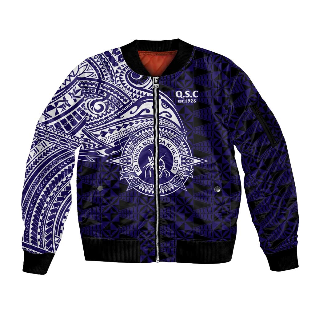 Tonga Queen Salote College 100th Years Sleeve Zip Bomber Jacket Est 1926 Tongan Ngatu Tapa - Polynesian Pride