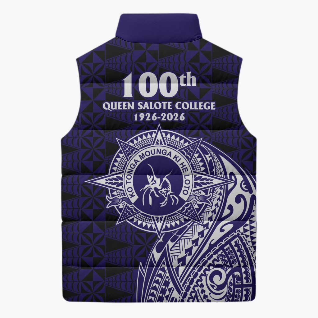 Tonga Queen Salote College 100th Years Sleeveless Puffer Jacket Est 1926 Tongan Ngatu Tapa - Polynesian Pride
