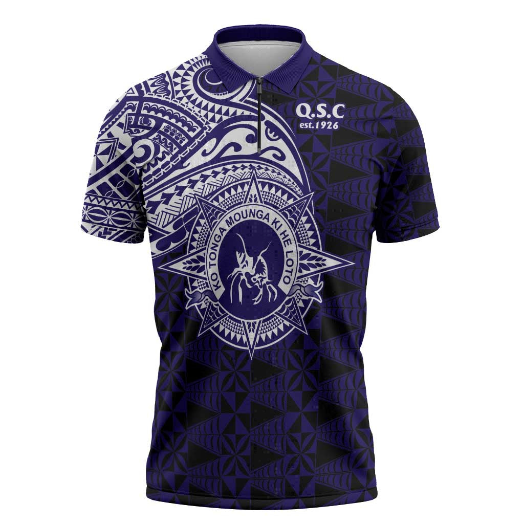 Tonga Queen Salote College 100th Years Zipper Polo Shirt Est 1926 Tongan Ngatu Tapa - Polynesian Pride