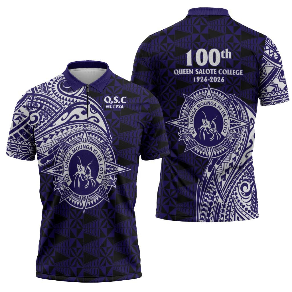 Tonga Queen Salote College 100th Years Zipper Polo Shirt Est 1926 Tongan Ngatu Tapa - Polynesian Pride