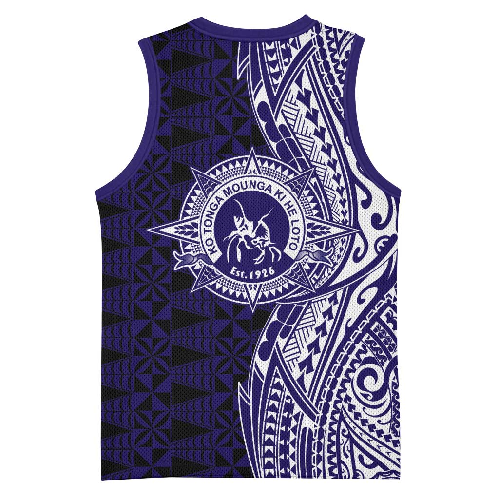 Tonga Queen Salote College 100th Years Basketball Jersey Blue Tonga Kupesi Uniquely Pacific Art - Polynesian Pride