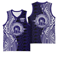 Tonga Queen Salote College 100th Years Basketball Jersey Blue Tonga Kupesi Uniquely Pacific Art - Polynesian Pride