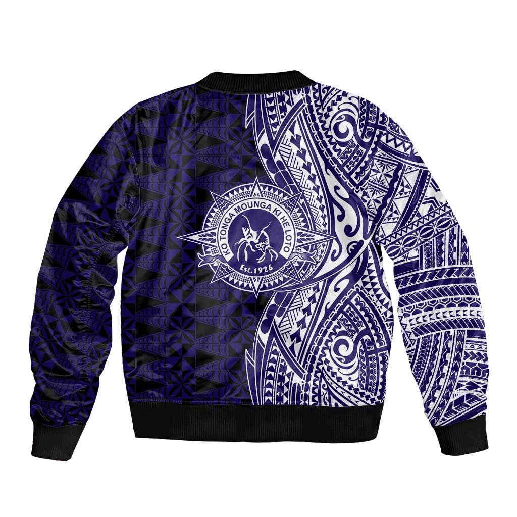 Tonga Queen Salote College 100th Years Bomber Jacket Blue Tonga Kupesi Uniquely Pacific Art - Polynesian Pride
