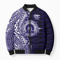 Tonga Queen Salote College 100th Years Bomber Puffer Jacket Blue Tonga Kupesi Uniquely Pacific Art LT9 Unisex Blue - Polynesian Pride