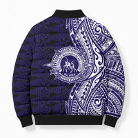 Tonga Queen Salote College 100th Years Bomber Puffer Jacket Blue Tonga Kupesi Uniquely Pacific Art LT9 - Polynesian Pride