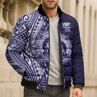 Tonga Queen Salote College 100th Years Bomber Puffer Jacket Blue Tonga Kupesi Uniquely Pacific Art LT9 - Polynesian Pride