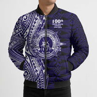 Tonga Queen Salote College 100th Years Bomber Puffer Jacket Blue Tonga Kupesi Uniquely Pacific Art LT9 - Polynesian Pride