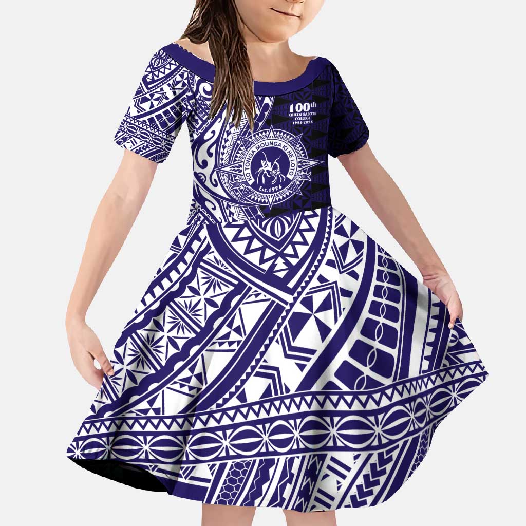 Tonga Queen Salote College 100th Years Family Matching Long Sleeve Bodycon Dress and Hawaiian Shirt Blue Tonga Kupesi Uniquely Pacific Art LT9 Daughter's Dress Blue - Polynesian Pride