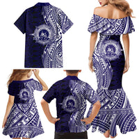 Tonga Queen Salote College 100th Years Family Matching Mermaid Dress and Hawaiian Shirt Blue Tonga Kupesi Uniquely Pacific Art LT9 - Polynesian Pride