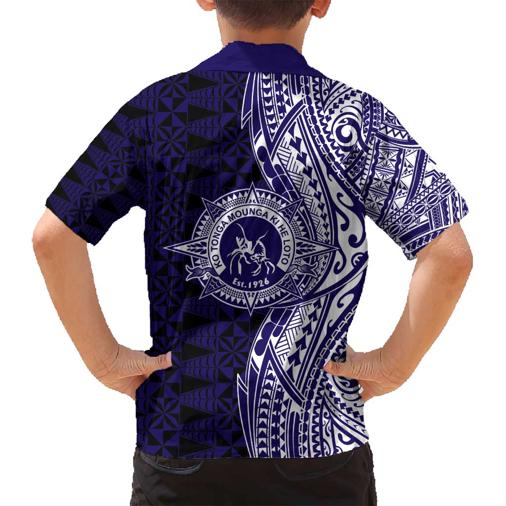 Tonga Queen Salote College 100th Years Family Matching Off Shoulder Maxi Dress and Hawaiian Shirt Blue Tonga Kupesi Uniquely Pacific Art - Polynesian Pride