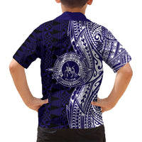 Tonga Queen Salote College 100th Years Family Matching Off Shoulder Maxi Dress and Hawaiian Shirt Blue Tonga Kupesi Uniquely Pacific Art - Polynesian Pride