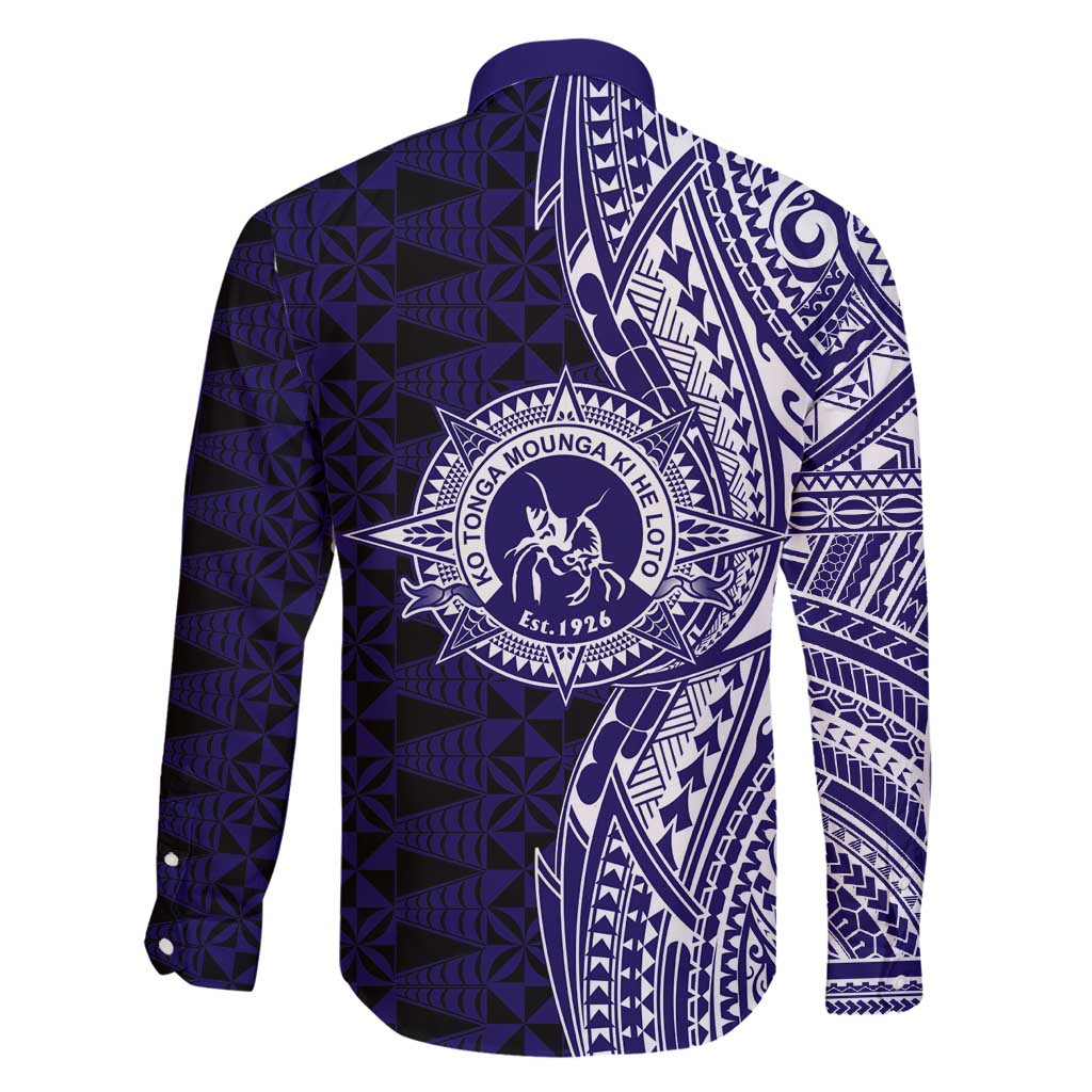 Tonga Queen Salote College 100th Years Family Matching Off Shoulder Maxi Dress and Hawaiian Shirt Blue Tonga Kupesi Uniquely Pacific Art - Polynesian Pride
