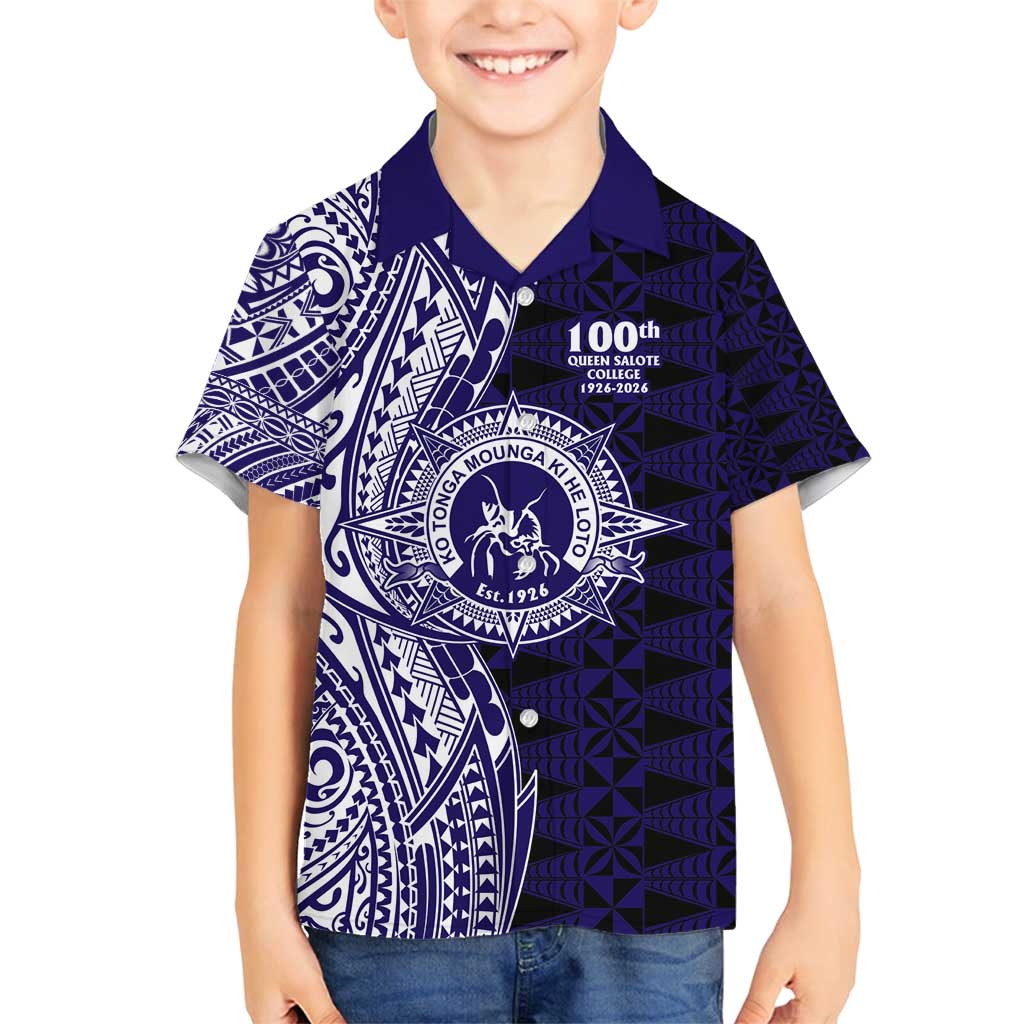 Tonga Queen Salote College 100th Years Family Matching Off Shoulder Maxi Dress and Hawaiian Shirt Blue Tonga Kupesi Uniquely Pacific Art - Polynesian Pride