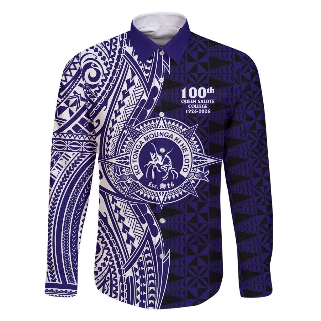 Tonga Queen Salote College 100th Years Family Matching Off Shoulder Short Dress and Hawaiian Shirt Blue Tonga Kupesi Uniquely Pacific Art - Polynesian Pride