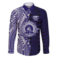 Tonga Queen Salote College 100th Years Family Matching Off Shoulder Short Dress and Hawaiian Shirt Blue Tonga Kupesi Uniquely Pacific Art - Polynesian Pride
