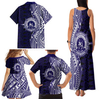 Tonga Queen Salote College 100th Years Family Matching Tank Maxi Dress and Hawaiian Shirt Blue Tonga Kupesi Uniquely Pacific Art - Polynesian Pride