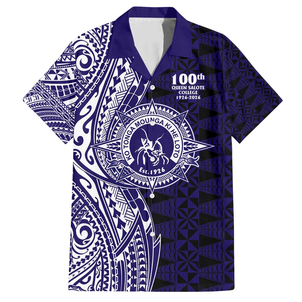 Tonga Queen Salote College 100th Years Family Matching Tank Maxi Dress and Hawaiian Shirt Blue Tonga Kupesi Uniquely Pacific Art - Polynesian Pride