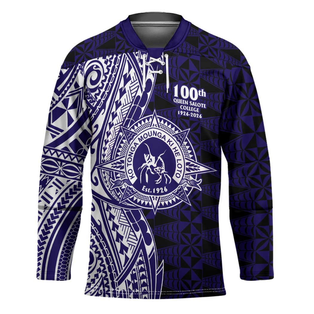 Tonga Queen Salote College 100th Years Hockey Jersey Blue Tonga Kupesi Uniquely Pacific Art - Polynesian Pride