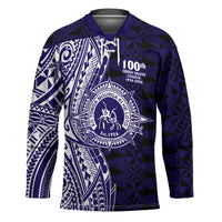 Tonga Queen Salote College 100th Years Hockey Jersey Blue Tonga Kupesi Uniquely Pacific Art - Polynesian Pride