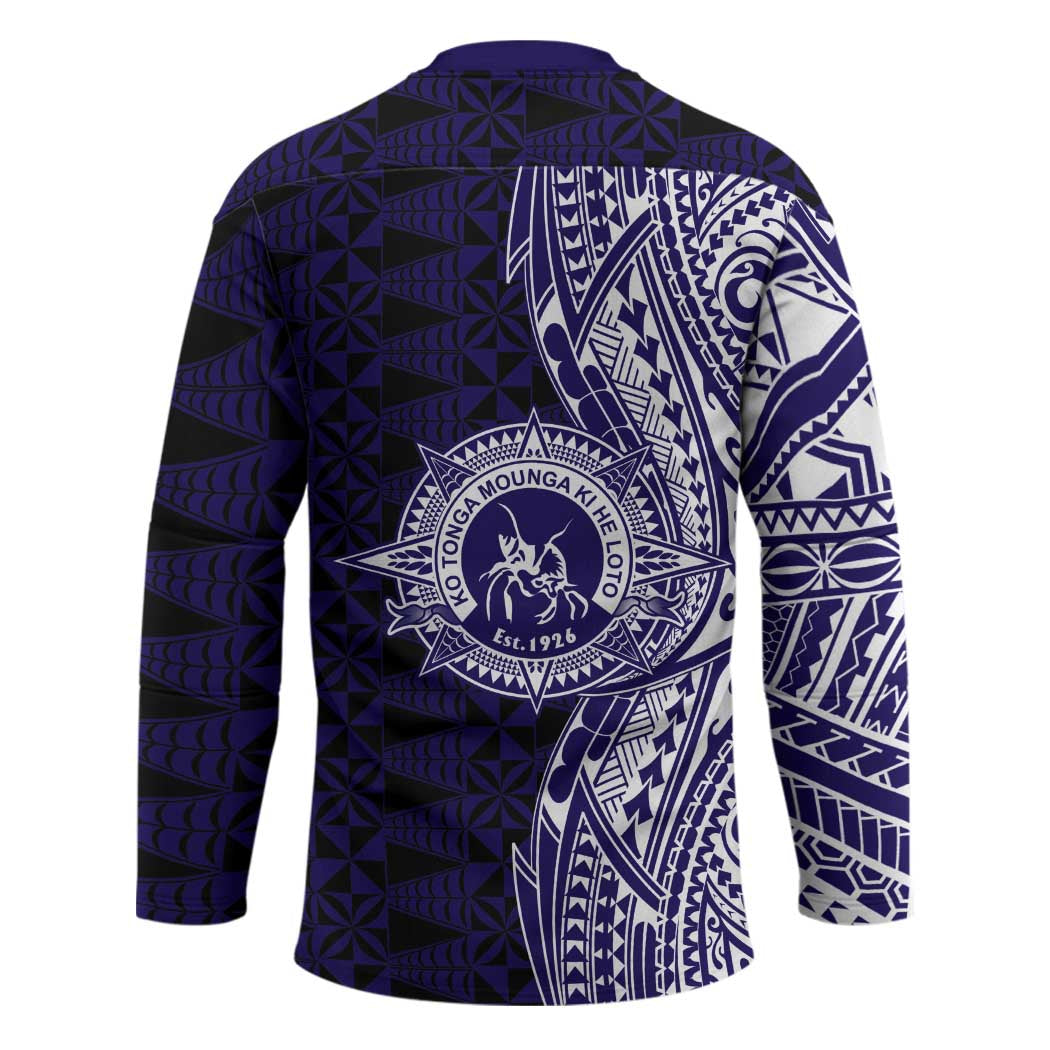 Tonga Queen Salote College 100th Years Hockey Jersey Blue Tonga Kupesi Uniquely Pacific Art - Polynesian Pride