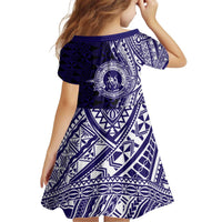 Tonga Queen Salote College 100th Years Kid Short Sleeve Dress Blue Tonga Kupesi Uniquely Pacific Art - Polynesian Pride
