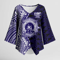 Tonga Queen Salote College 100th Years Kimono Sleeve Blouse Blue Tonga Kupesi Uniquely Pacific Art - Polynesian Pride