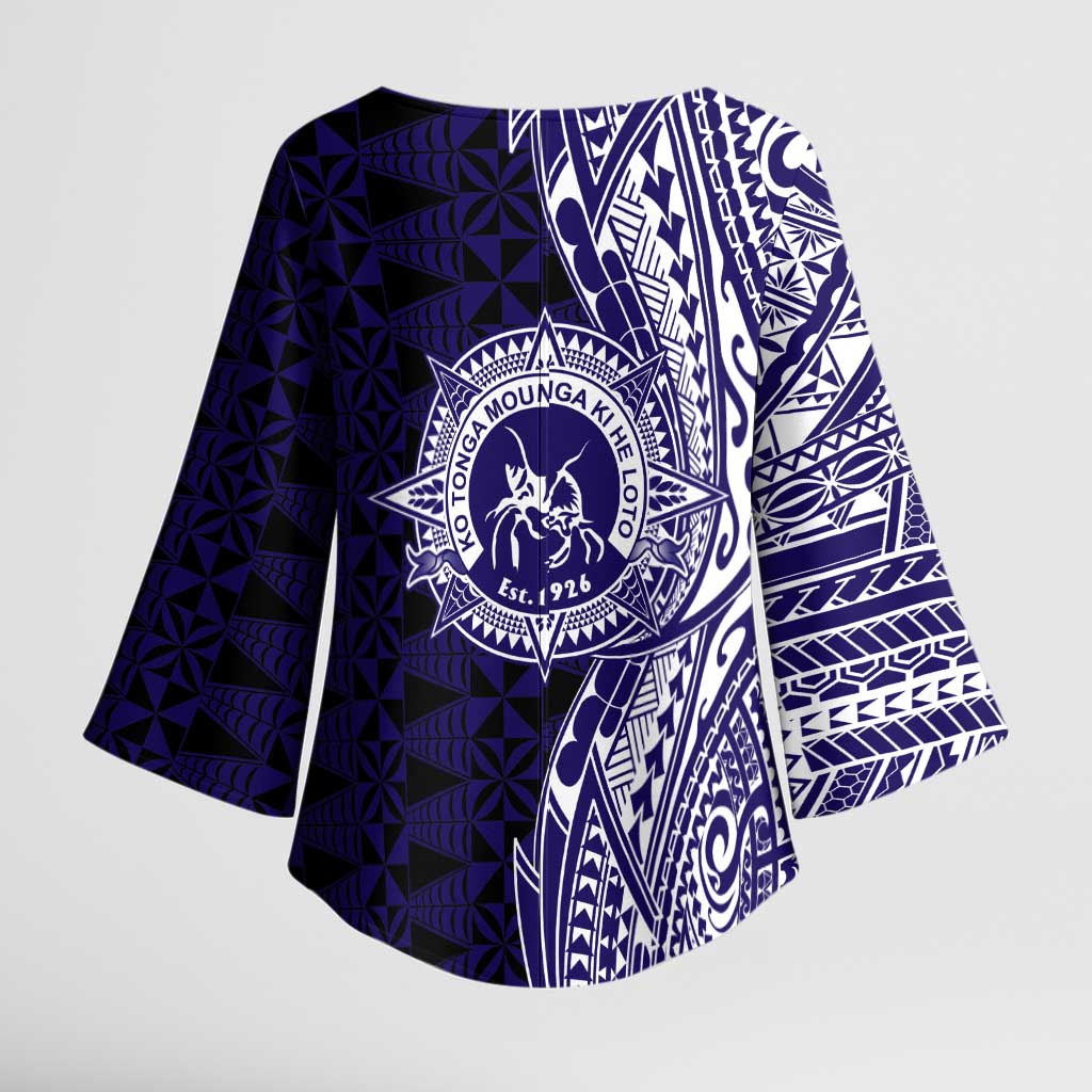 Tonga Queen Salote College 100th Years Kimono Sleeve Blouse Blue Tonga Kupesi Uniquely Pacific Art - Polynesian Pride