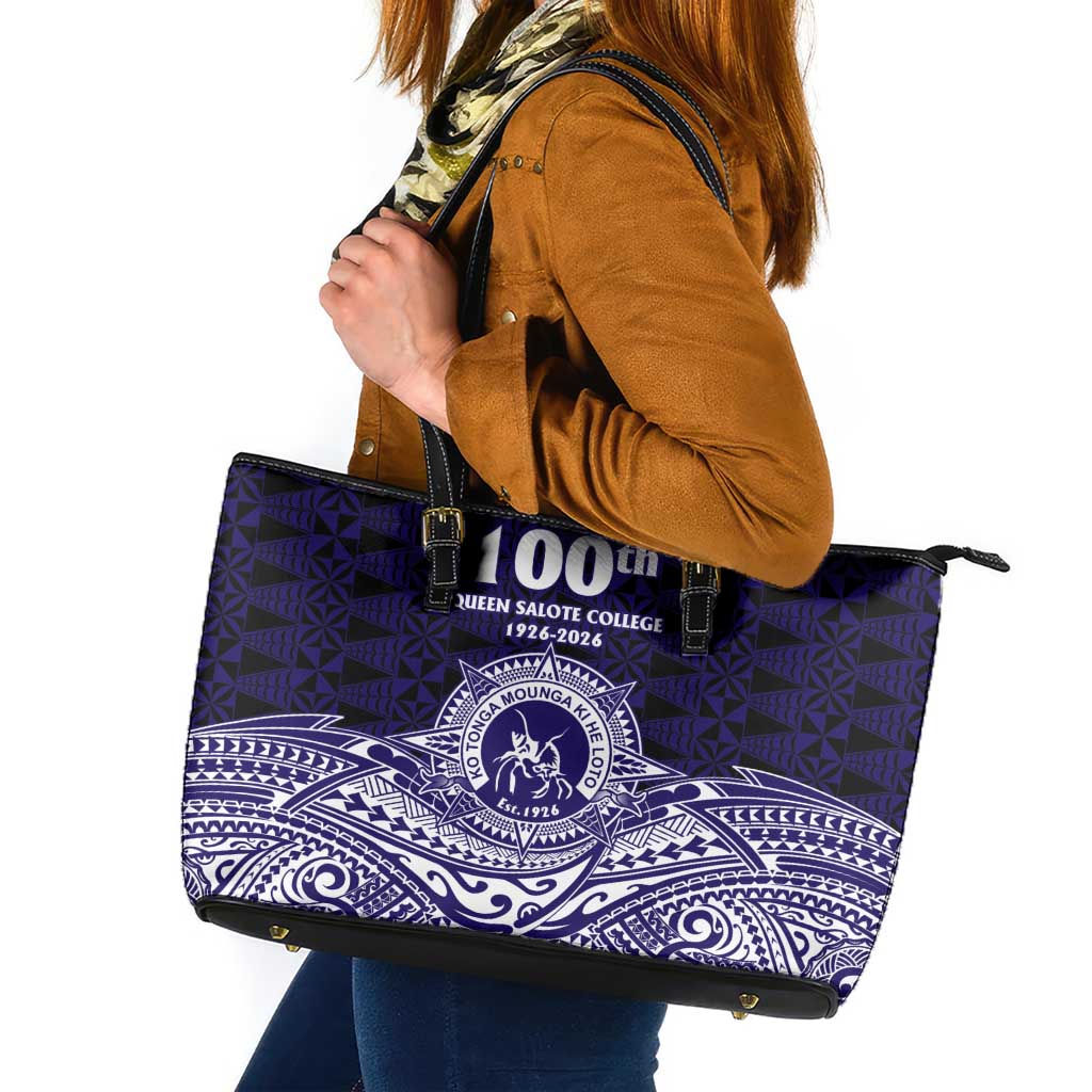 Tonga Queen Salote College 100th Years Leather Tote Bag Blue Tonga Kupesi Uniquely Pacific Art LT9 Blue - Polynesian Pride