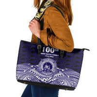 Tonga Queen Salote College 100th Years Leather Tote Bag Blue Tonga Kupesi Uniquely Pacific Art LT9 Blue - Polynesian Pride