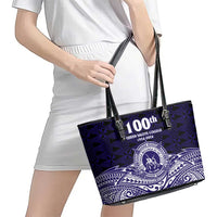 Tonga Queen Salote College 100th Years Leather Tote Bag Blue Tonga Kupesi Uniquely Pacific Art LT9 - Polynesian Pride
