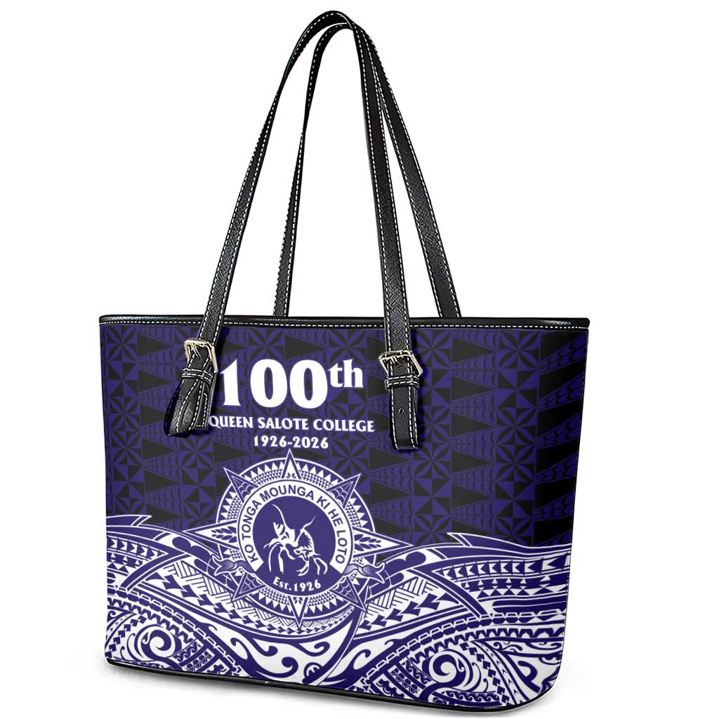 Tonga Queen Salote College 100th Years Leather Tote Bag Blue Tonga Kupesi Uniquely Pacific Art LT9 - Polynesian Pride