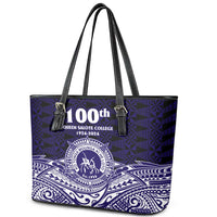 Tonga Queen Salote College 100th Years Leather Tote Bag Blue Tonga Kupesi Uniquely Pacific Art LT9 - Polynesian Pride