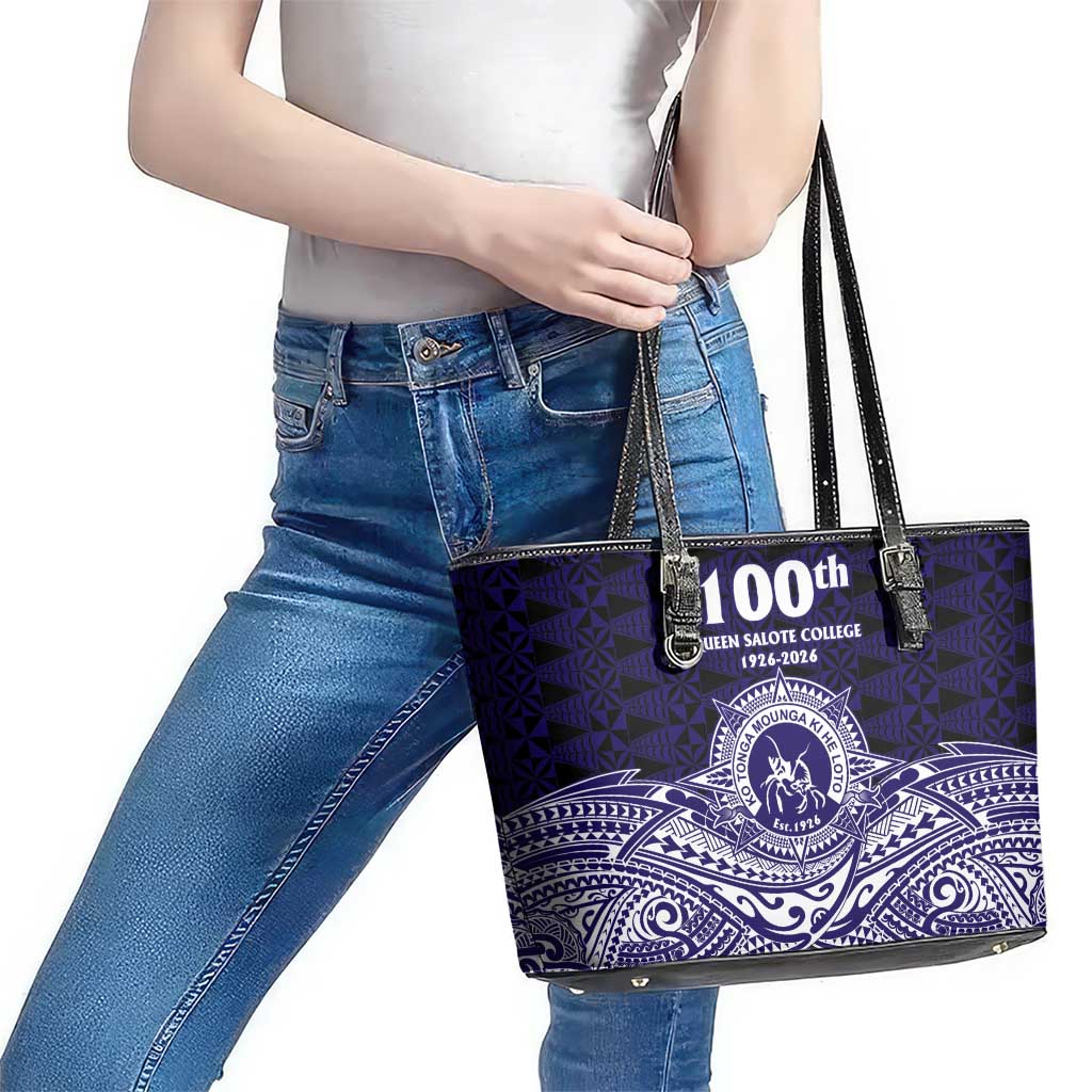Tonga Queen Salote College 100th Years Leather Tote Bag Blue Tonga Kupesi Uniquely Pacific Art LT9 - Polynesian Pride