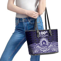 Tonga Queen Salote College 100th Years Leather Tote Bag Blue Tonga Kupesi Uniquely Pacific Art LT9 - Polynesian Pride