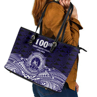 Tonga Queen Salote College 100th Years Leather Tote Bag Blue Tonga Kupesi Uniquely Pacific Art LT9 - Polynesian Pride